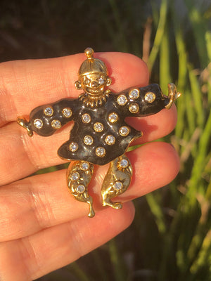 Adorable vintage articulated rhinestones clown black enamel free shipping!!