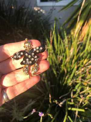 Adorable vintage articulated rhinestones clown black enamel free shipping!!