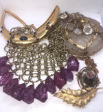 Vintage designer costume cocktail jewelry lot Monet Coventry Graziano Napier Coro gold tone crystals cameo necklaces bracelet brooch