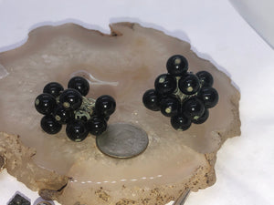 Vintage antique black glass ball beaded expansion bracelet and clip on earrings made in Japan costume cocktail set