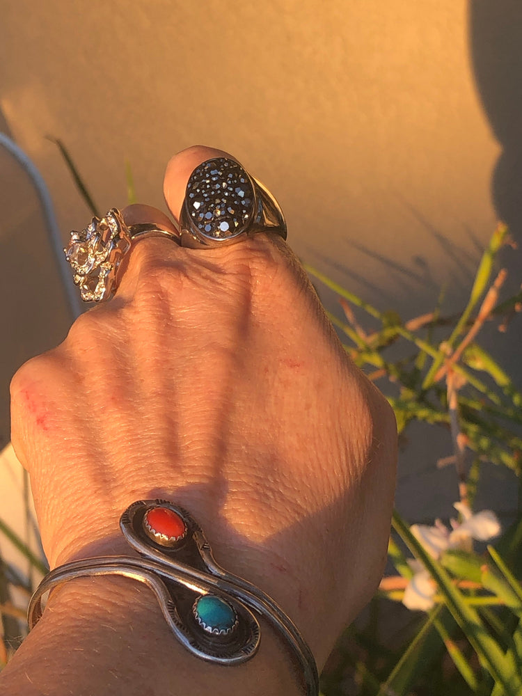 Beautiful statement ring stainless steel and pyrite crystals size  10.75