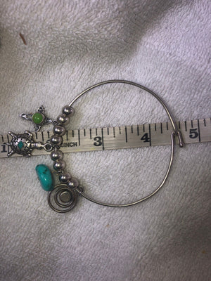 Vintage sterling silver bangle bracelet native American southwestern charms Navajo pearls Zuni turtle turquoise cross malachite