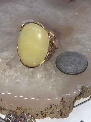 Huge lemon quartz? Gemstone wire wrapped 14kt gold filled ring scarab Egyptian revival size 7