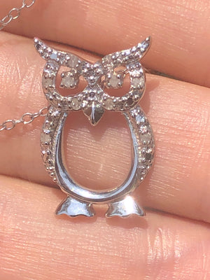 Adorable sterling silver owl 10 Genuine diamonds Necklace chain unique and adorable Free shipping!