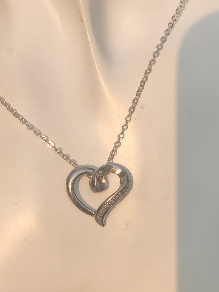 Vintage Beautiful heart sterling silver pendant necklace chain genuine diamonds free shipping!