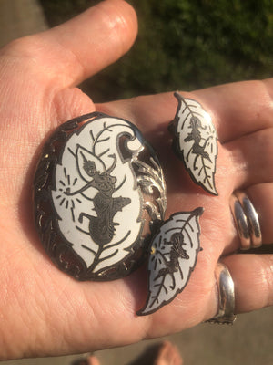 Stunning sterling silver white enamel Siam set brooch and clip on earrings Thai Vintage antique