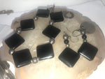 Vintage black onyx sterling silver beaded bracelet and earrings set 925