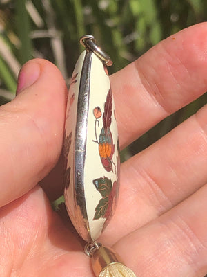 Beautiful Chinese cloisonné enamel puffy pendant 4 necklace with tassels pheasant flowers large Free shipping