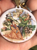 Vintage mid century modern enamel on copper pendant necklace Japanese unique signed Betty