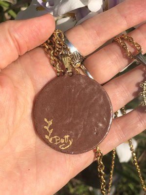 Vintage mid century modern enamel on copper pendant necklace Japanese unique signed Betty