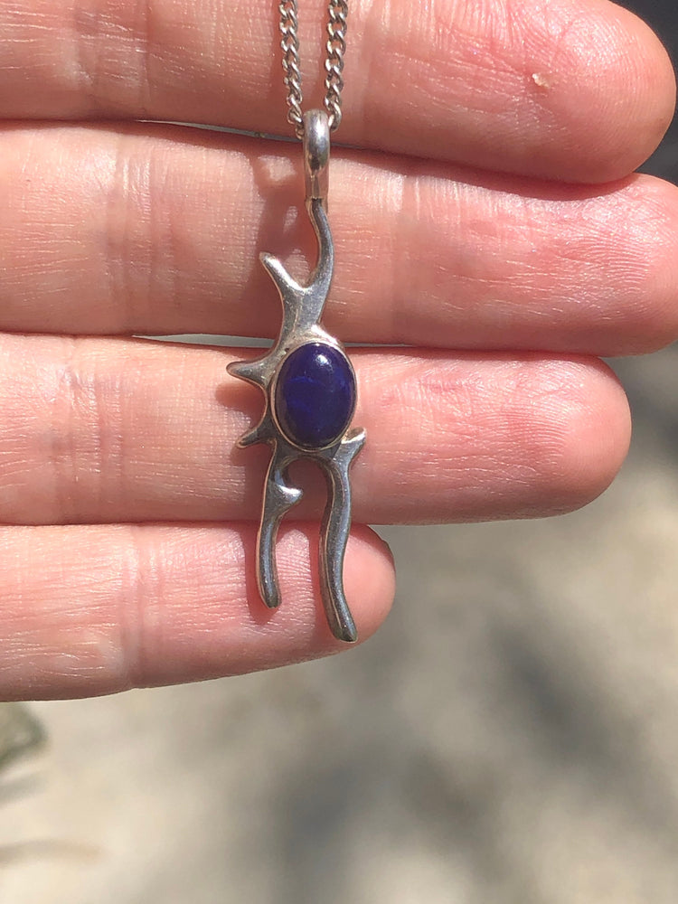 Vintage Native American Pendant Necklace Navajo Sterling Silver LD Lowell Draper Southwestern Lapis Lazuli