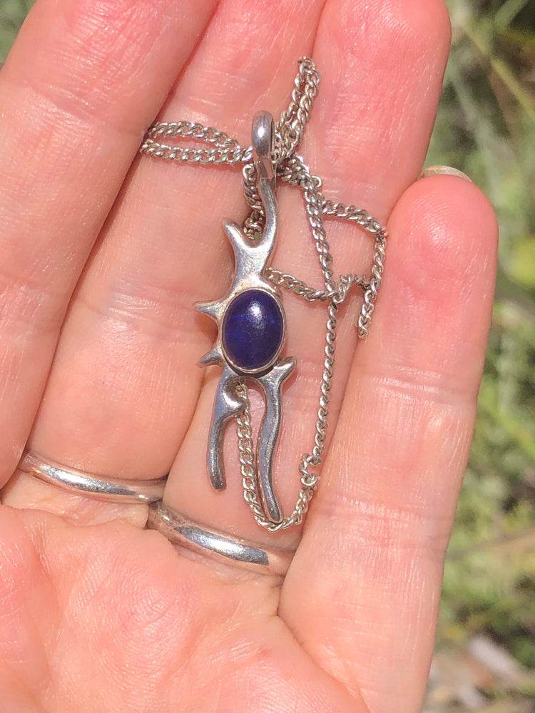 Vintage Native American Pendant Necklace Navajo Sterling Silver LD Lowell Draper Southwestern Lapis Lazuli