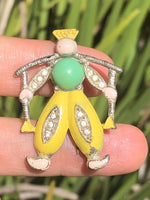 Awesome antique vintage enamel Dutch water boy brooch Art nouveau Rhinestones pin pot metal unusual