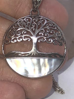 Beautiful Tree Of Life Mother Of Pearl Shell Sterling Silver 925 Pendant Necklace Chain Detailed