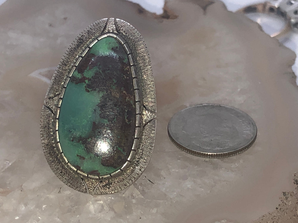 Beautiful Big turquoise gemstone ring sterling silver 925. Native American - southwestern style size  5.75