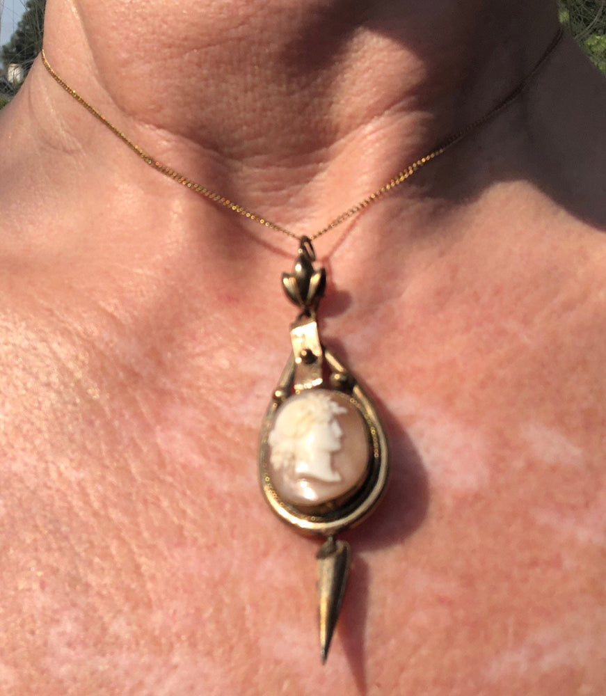 True Antique Victorian Gold Filled Carved Shell Cameo Pendant Necklace Early To Mid 1800s Historical Rare