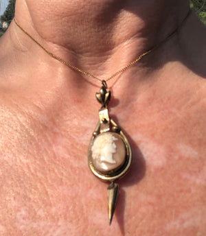 True Antique Victorian Gold Filled Carved Shell Cameo Pendant Necklace Early To Mid 1800s Historical Rare