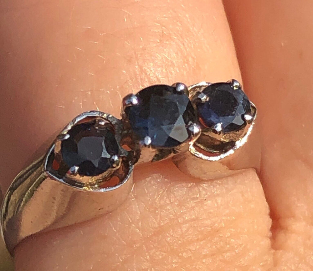 Vintage Blue Sapphire Eternity Gemstone Ring Sterling Silver 925 Size 6.5