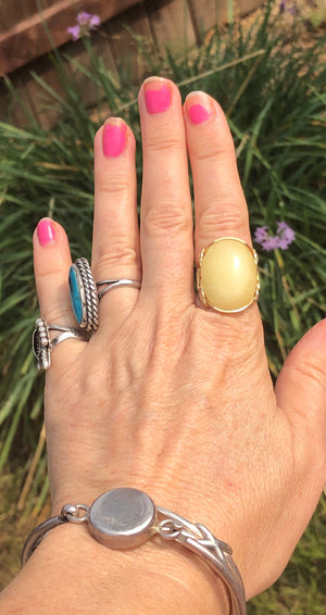 Huge lemon quartz? Gemstone wire wrapped 14kt gold filled ring scarab Egyptian revival size 7
