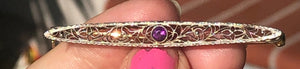 Victorian/art deco 14 karat white/yellow gold filigree brooch pin antique amethyst gemstone solid 14kt
