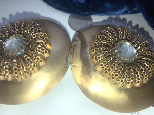 1930s Brass Brooch & Velvet Sash Set – Pre-War Theater Jewelry – Non-Foiled Rhinestones – Czech Revival Style – Hand-Sewn Velvet