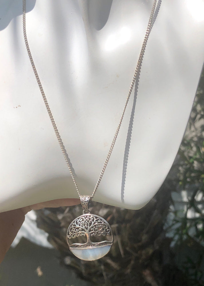 Beautiful Tree Of Life Mother Of Pearl Shell Sterling Silver 925 Pendant Necklace Chain Detailed