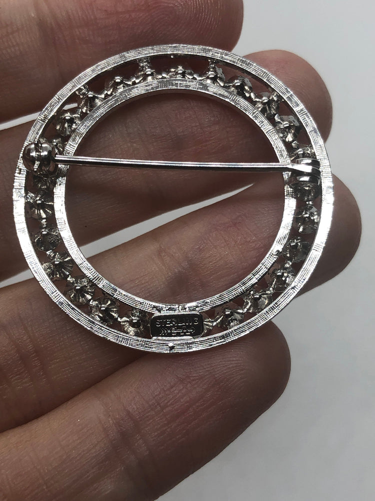 Vintage antique Art Deco designer costume Carl art arrow sterling silver rhinestone brooch pin