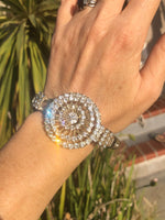 Stunning art deco rhinestone clamper bangle bracelet Silvertone mesh costume cocktail parties holidays Christmas Amazing!!
