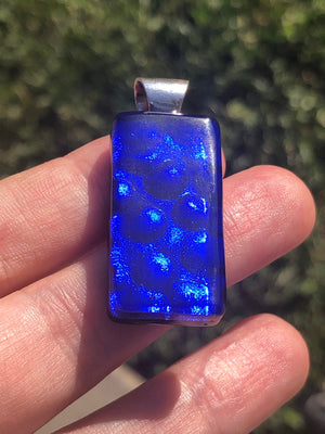 Beautiful Art Glass Pendant Cobalt Blue Sterling Silver Rectangular Modernist 925 Satori