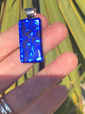 Beautiful Art Glass Pendant Cobalt Blue Sterling Silver Rectangular Modernist 925 Satori
