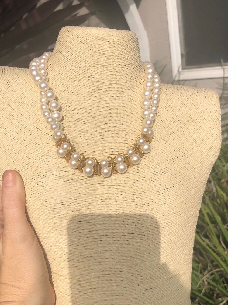 Vintage antique faux pearl double strand necklace designer Napier costume cocktail parties holidays