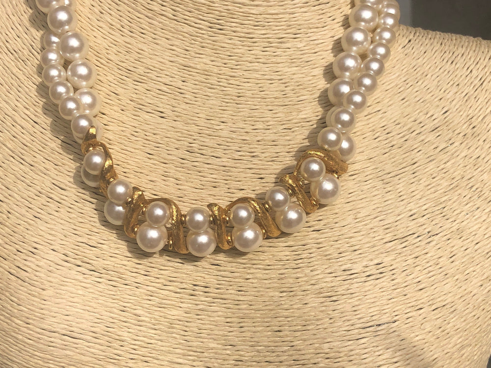 Vintage antique faux pearl double strand necklace designer Napier costume cocktail parties holidays