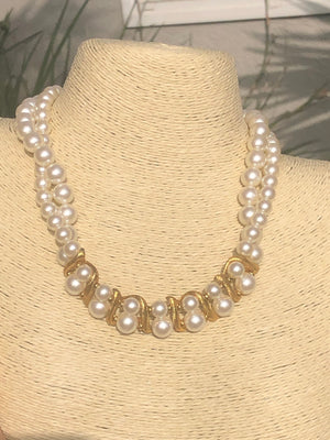 Vintage antique faux pearl double strand necklace designer Napier costume cocktail parties holidays