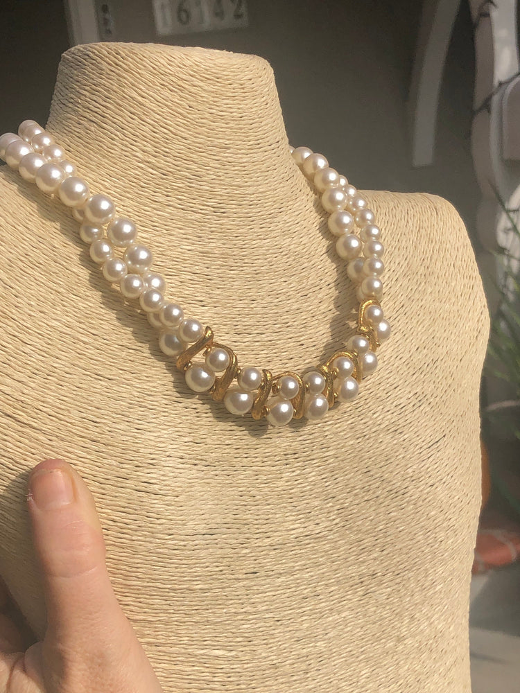Vintage antique faux pearl double strand necklace designer Napier costume cocktail parties holidays