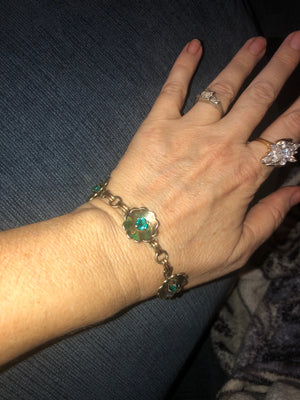 Beautiful Art Deco Antique Green Rhinestones Gold Filled 12kt GF Flowers Link Bracelets Harry Iskin