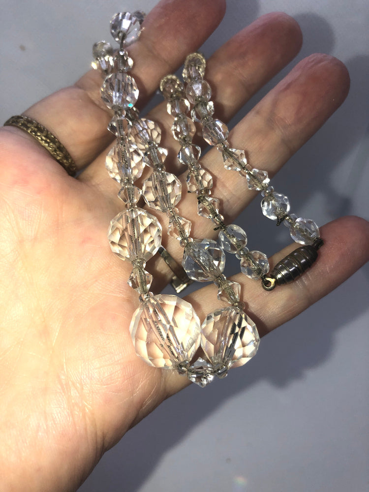 Antique art deco faceted crystal beaded necklace gorgeous holiday parties Graduated beads classy