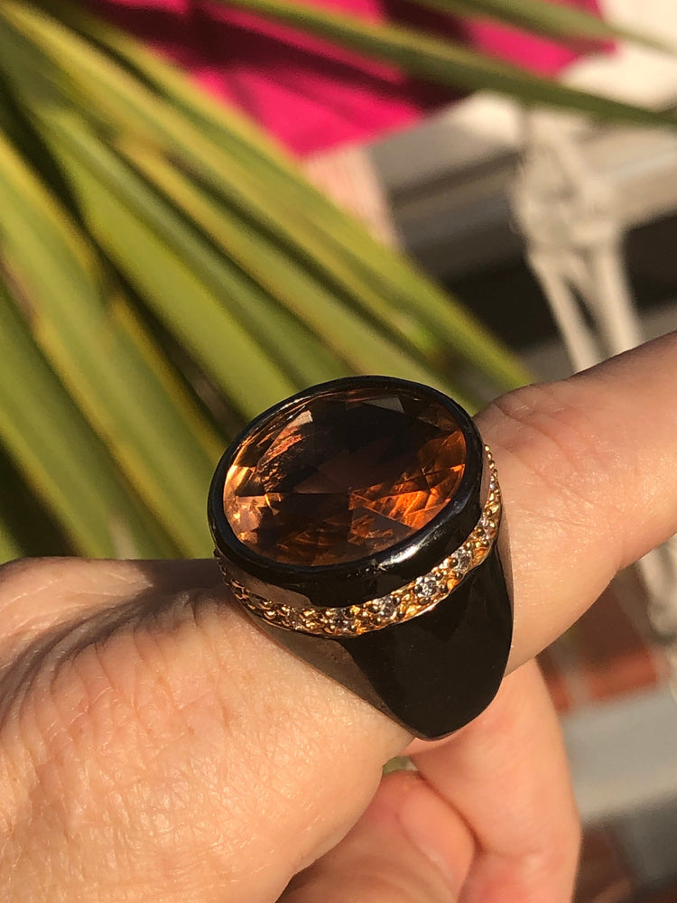 Huge Beautiful Light Orange Crystal CZ Designer Princess Amanda Borghese Statement Ring size 8  HSN