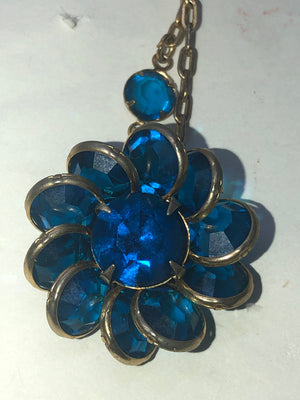 Rare Vintage antique Bezel set deep blue Swarovski? Crystals necklace  on gold filled chain with crystal flower absolutely stunning!!