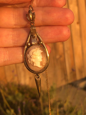True Antique Victorian Gold Filled Carved Shell Cameo Pendant Necklace Early To Mid 1800s Historical Rare