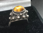 Gorgeous Antique Tiger's Eye Gemstone Sterling Silver Poison Snuff Ring Taxco Mexico RD Designer Rafael Dominguez PBE 925 Size 8