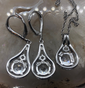 Beautiful FZN Simulated Diamonds/CZ Earrings & Pendant/Necklace with Chain Sterling Silver 925 Absolutely Stunning
