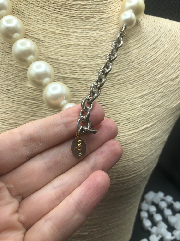 Vintage large faux pearl Beaded necklace/choker Designer CarolLee