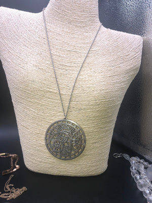 Antique art nouveau large floral circle round pendant Poinsettia Art deco silver and sterling silver chain atlas
