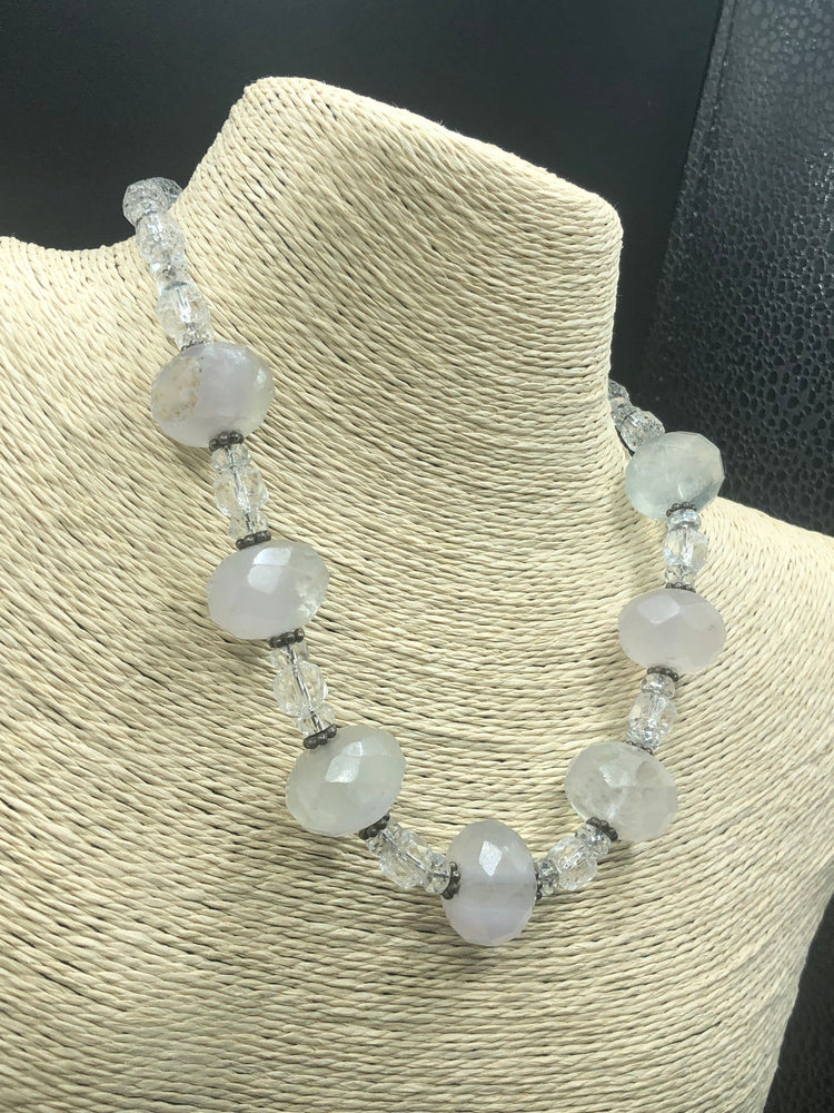 Gorgeous vintage huge rock crystal beads beaded necklace choker - chain chain sterling silver