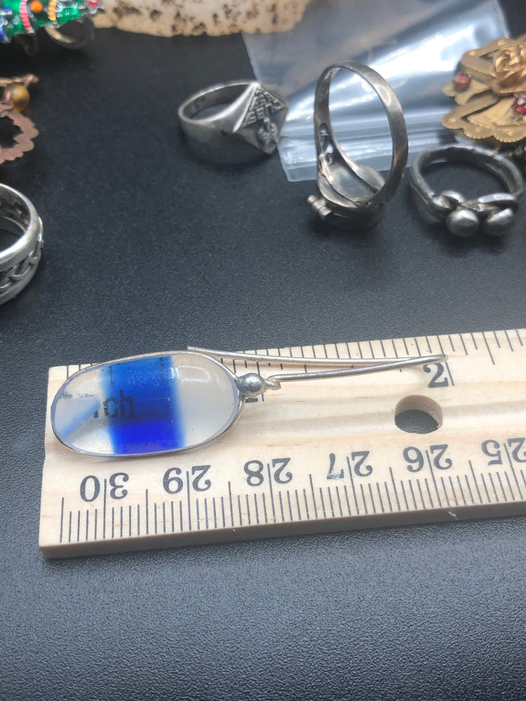 Vintage clear and cobalt blue glass earrings sterling silver hook ear wires Unique and beautiful. Murano