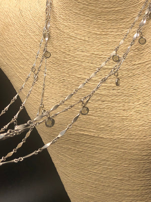 Vintage antique designer Goldette bezel set crystal necklace silver tone multi strand Costume necklace