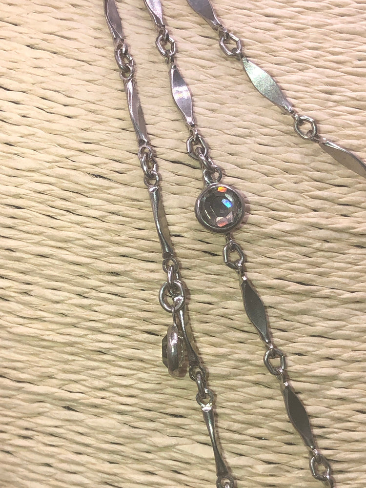 Vintage antique designer Goldette bezel set crystal necklace silver tone multi strand Costume necklace