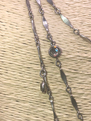 Vintage antique designer Goldette bezel set crystal necklace silver tone multi strand Costume necklace