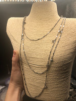 Vintage antique designer Goldette bezel set crystal necklace silver tone multi strand Costume necklace