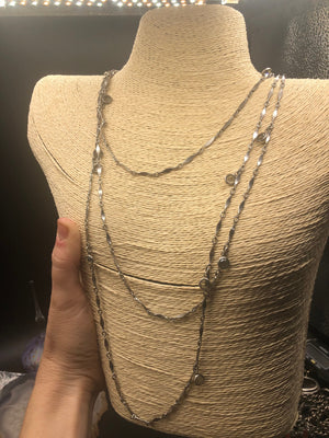 Vintage antique designer Goldette bezel set crystal necklace silver tone multi strand Costume necklace